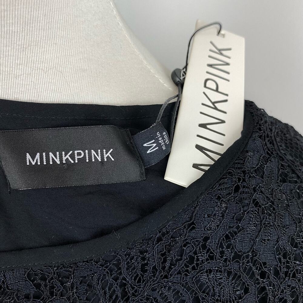 Minkpink Solid Black Lace Long Sleeve Cold Shoulder Mini Dress Medium NEW - Picture 7 of 8